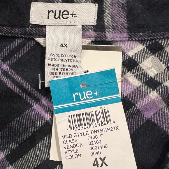 NWT Rue+ Purple/Navy/White Plaid Flannel Shirt - Picture 2 of 15